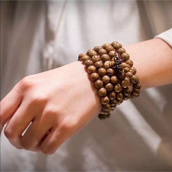 Wood mala necklace / bracelet & beautiful silk bag - Picture 4 of 10
